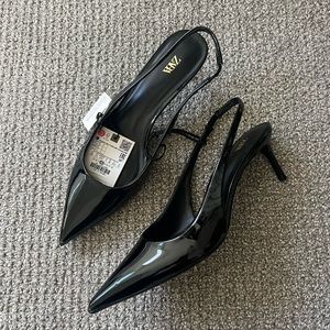 Zara Patent Effect Slingback Heels - Size 7.5 / 38 (NWT)